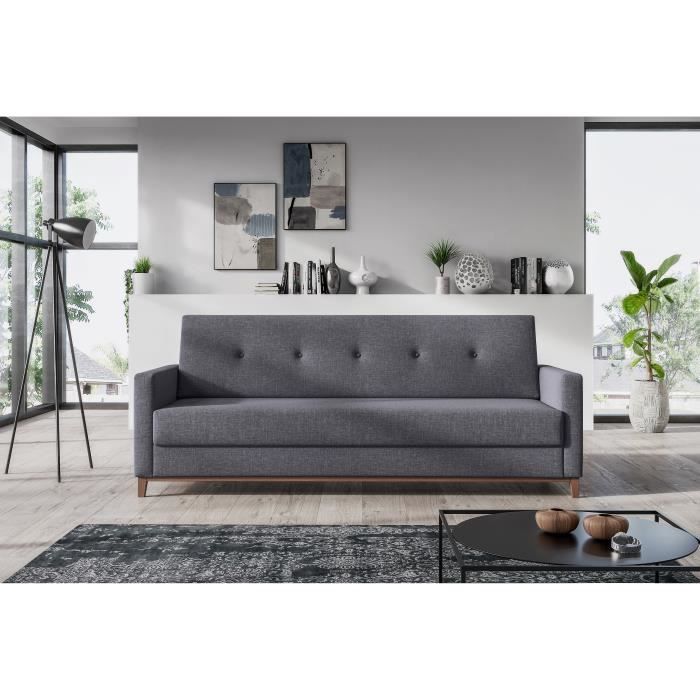 Canapé GASPARD 4 places convertible L225 x l93 x H87 - couchage 110x190 - tissu gris anthracite