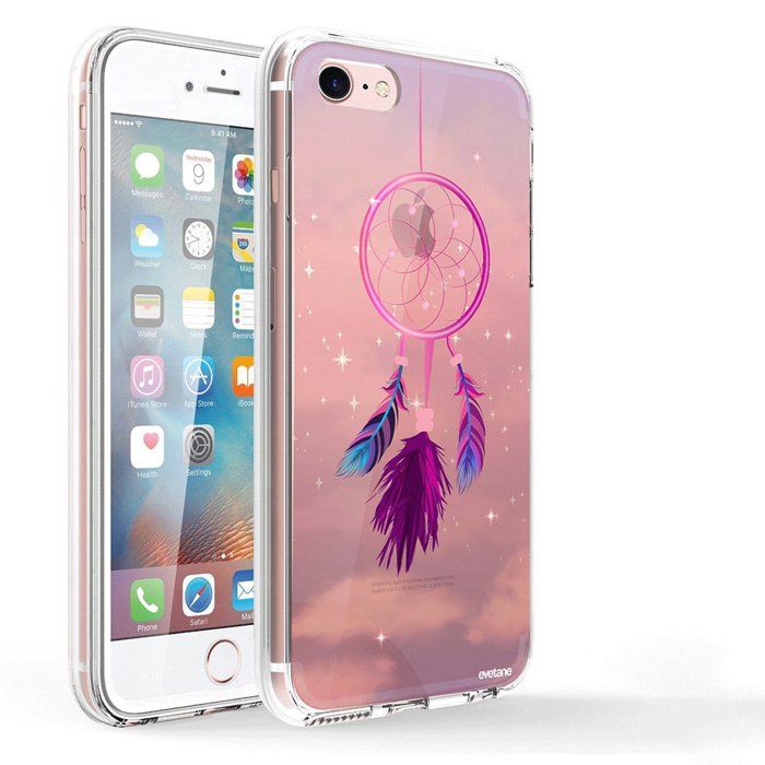 Coque iPhone 7 iPhone 8 360 intégrale transparente Attrape rêve rose Ecriture Tendance Design Evetane