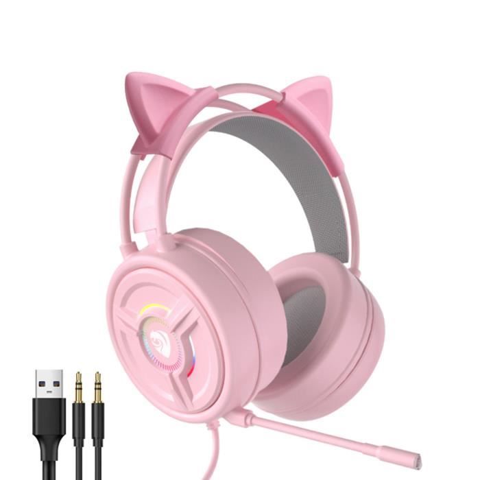 Casques de jeu filaires Oreille de chat rose