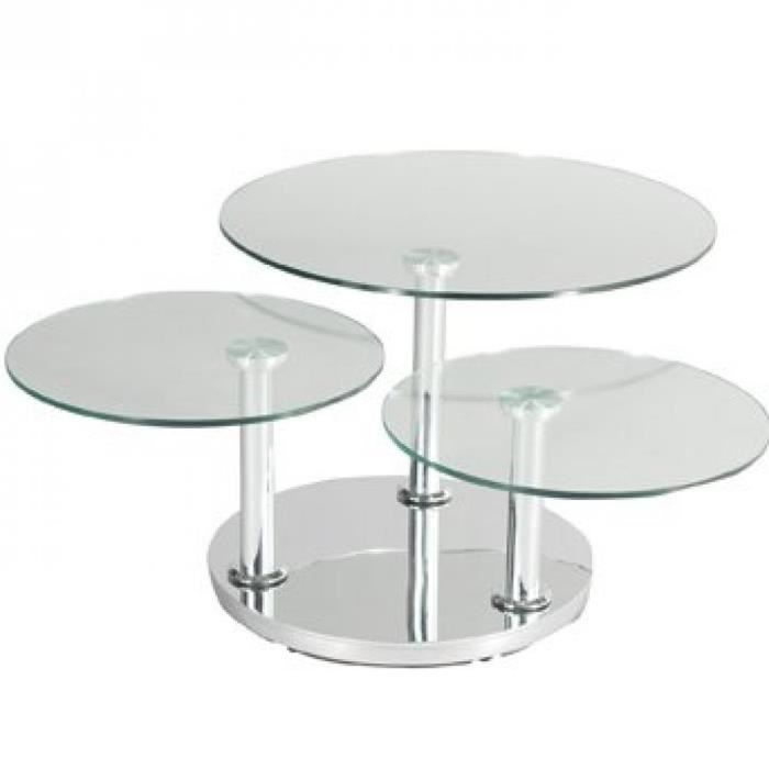 Table basse ROSE 3 plateaux en verre trempé et pied en acier CHROME transparent Verre Inside75