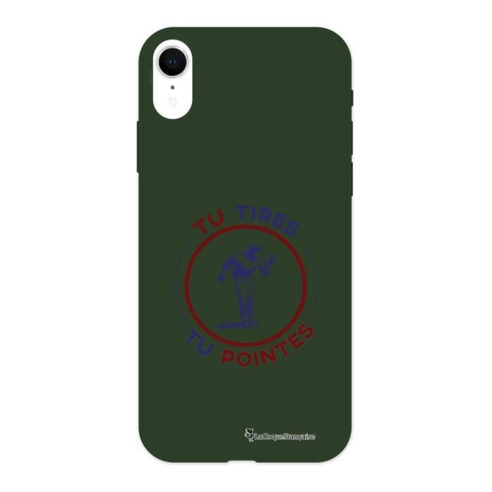 Coque iPhone Xr Silicone Liquide Douce vert caki Pétanque Ecriture Tendance et Design La Coque Francaise