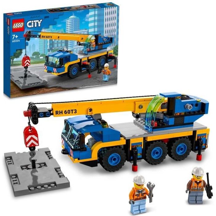 LEGO 60324 City La Grue Mobile, Camion Jouet, Engin de Chantier, avec Plaque de Route, Cadeau Garçons et Filles Dès 7 Ans