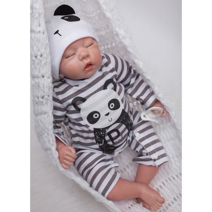 Reborn Sleeping Poupées de bébé Lifelike Vinyle Handmade Soft Touch Nouveau-né Enfants Jouets Panda Jumpsuit Cadeau de Noël