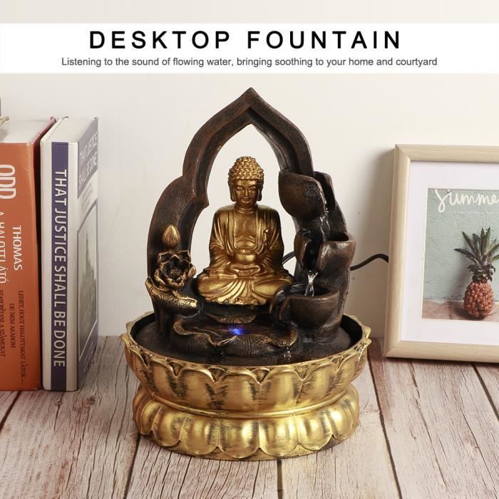 DECO-Lv.life☀Fontaine de table éclairée par LED ornements fontaine d'eau en résine méditant statue Bouddha décoration (EU)☀GOL