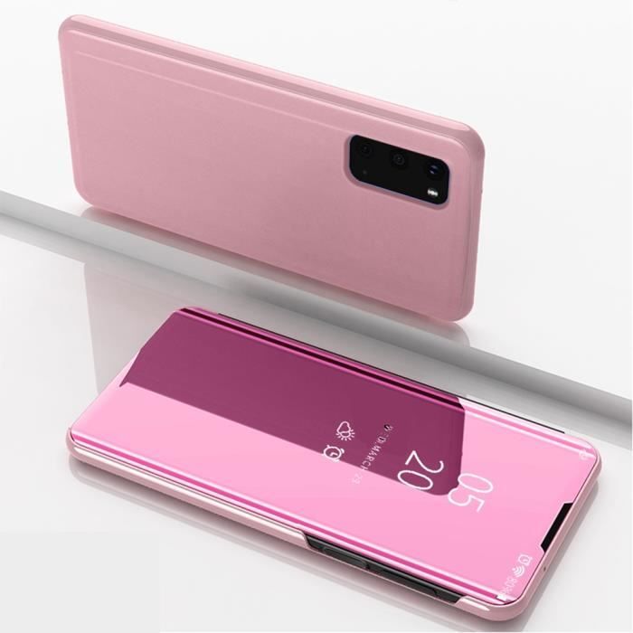 pour Samsung Galaxy S20 Housse Support à Rabat Clair View Miroir Antichoc Etui ( Rose or )