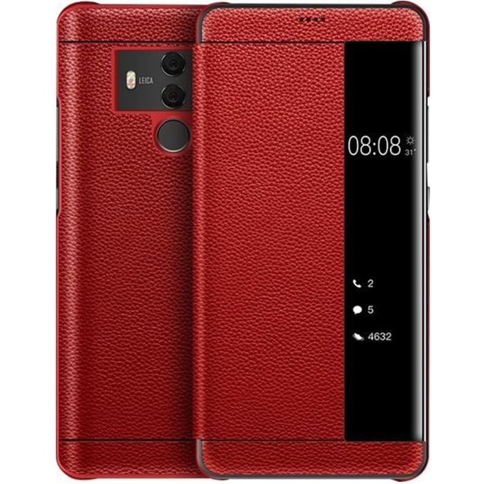 Coque Huawei Mate 10 Pro Étui Cuir Rabat Housse de Protection Smart View Flip Cover Huawei Mate 10 Pro 6.0- -Rouge