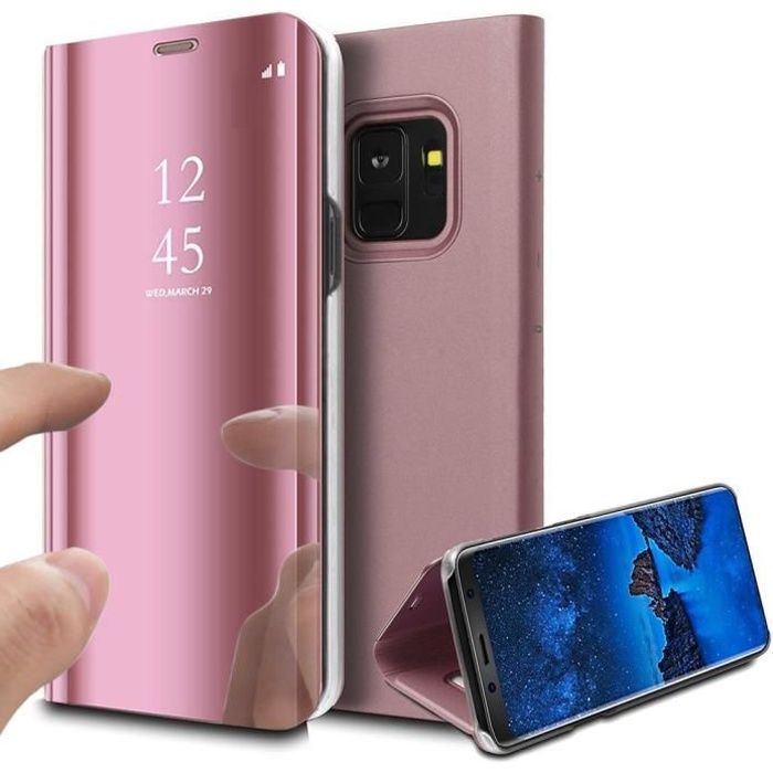 Coque Etui Housse Galaxy Note 9 Clear View Etui À Rabat Cover Flip Case Miroir Samsung rose