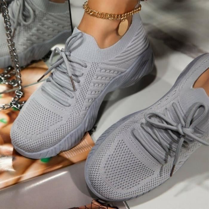 Femmes Baskets confortables à plateforme de couleur unie pour Running Coach Gym Sports Grise 41 EU