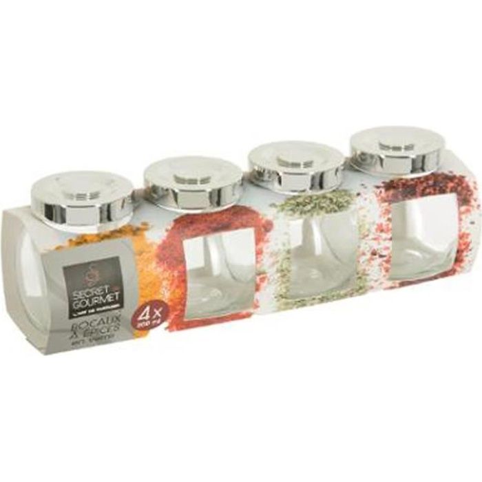 Lot de 4 Bocaux à Épices 200ml Transparent