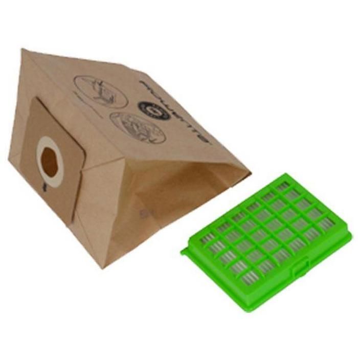 Pochette 6 sacs papier et 1 filtre HEPA pour Aspirateur MOULINEX, ROWE