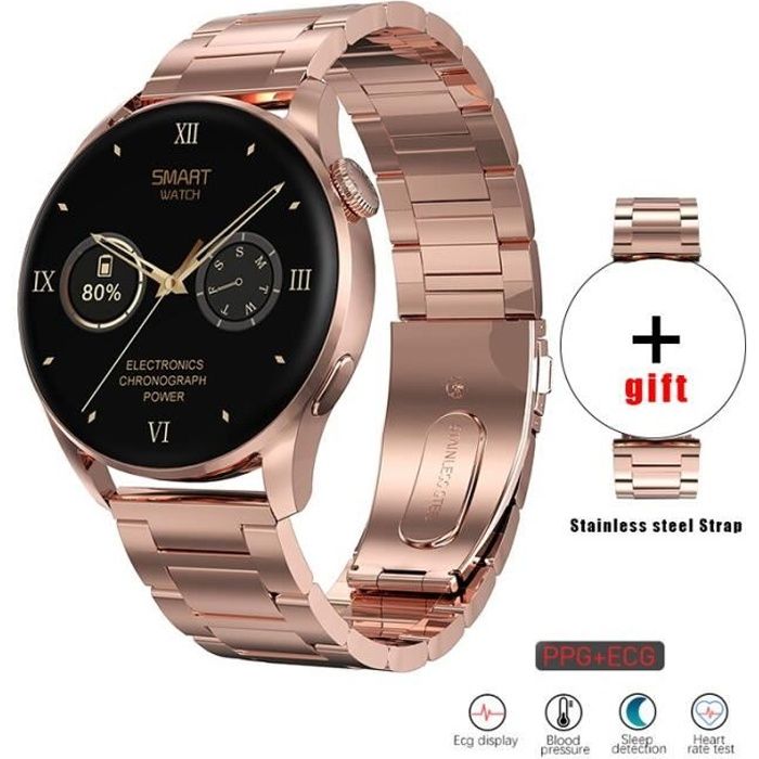 RUMOCOVO® Montre connectée pour femmes,appels,Bluetooth, étanchéité IP68, moniteur de fréquence cardiaque,3667 - Or S