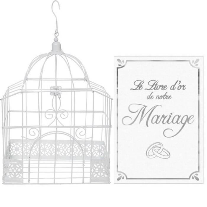1 Pack urne cage et livre d'or mariage blanc et argent R/5314-LDORM