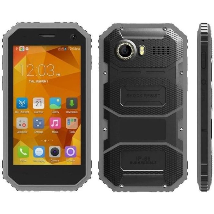 Smartphone Antichoc Android 5.1 4G Bluetooth Dual SIM Étanche IP68 4.5 pouces