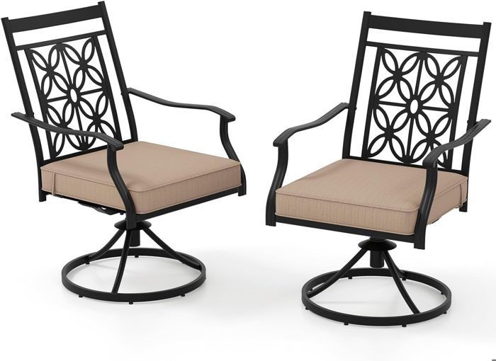 giantex lot 2 chaises/fauteuils de jardin avec coussin amovible- pivotant à 360°-cadre en métal- pour cour/patio/piscine/bar-noir