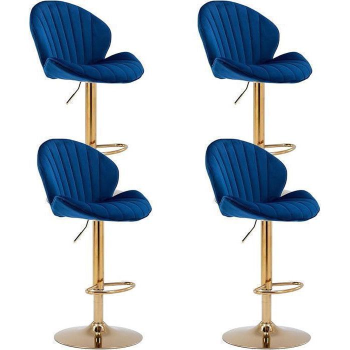 Wahson Tabouret Bar Lot de 4 Tabouret Bar Réglable Chaise Bar Haute avec Pieds en Métal pour Cuisine et Comptoir Velours Bleu