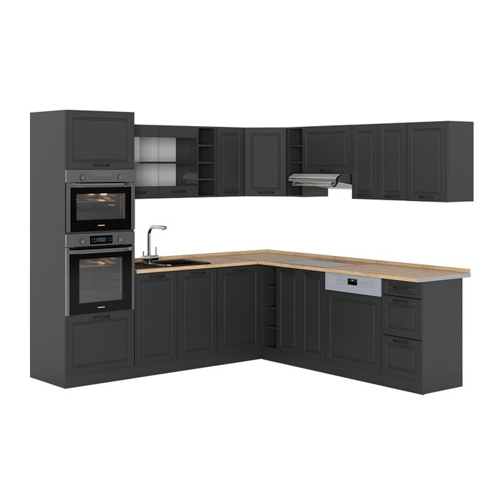 Cuisine Intégrée D'angle Vicco R-Line – Style Rustique, Anthracite Et Blanc