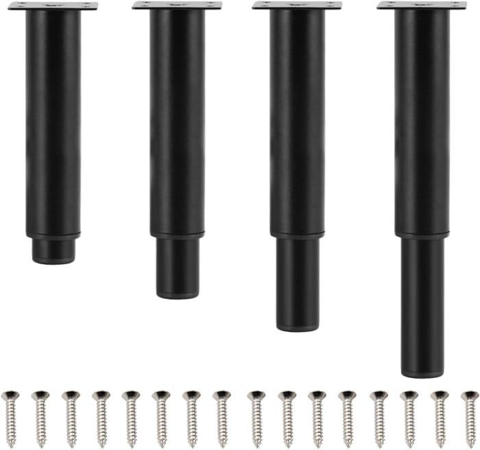 Pieds de Lit Réglables 4 pièces Noir Pieds de Meuble Réglables de 12 cm Hauteur Réglable 0-60mm Utilisé pour Table Basse