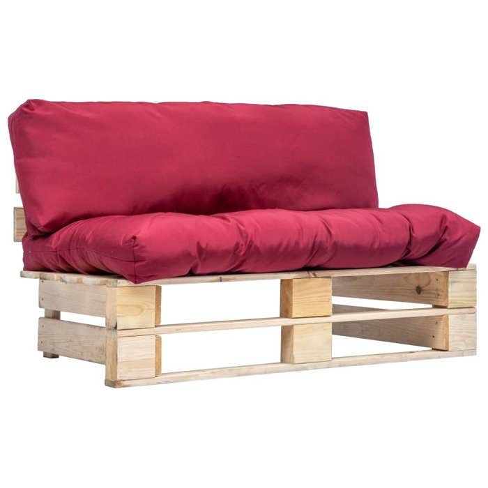 Mobilier de Terrasse - BONNIE - Canapé de jardin - palette avec coussins - rouge Pinède - 110 x 66 x 65cm LLDS9065106