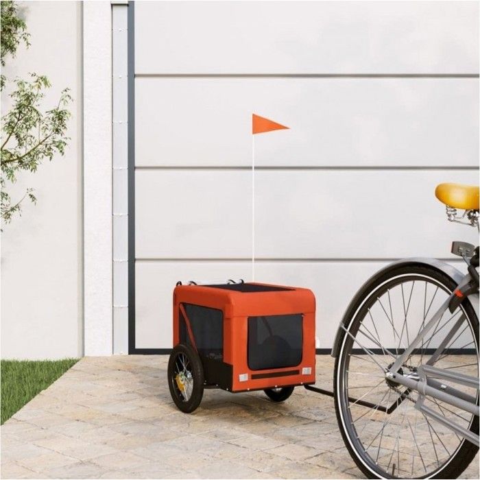 vidaXL Remorque de Vélo pour Animaux de Compagnie Chariot à Vélo pour Chien avec Roues Poussette de Chien Orange et Noir 93907