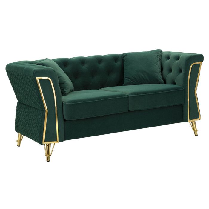 Canapé en métal vert et velours avec coussins cm 162x83x77