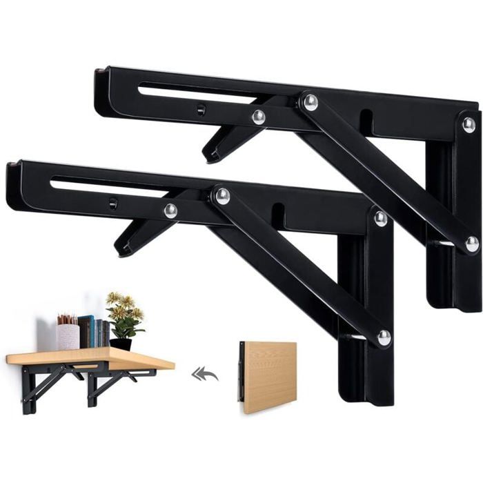 2PCS Support d Étagères Pliable 400mm-Étagère Murale Support Pliante Robuste Noir Support Console Pliable-pour Table Etagere