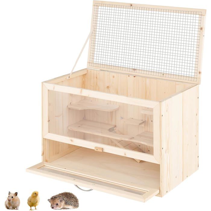 Meilleurs prix pour GOPLUS Cage pour Hamsters en Bois de Sapin avec Fenêtre en Acrylique Toit Basculant en Treillis Métallique pour Activités