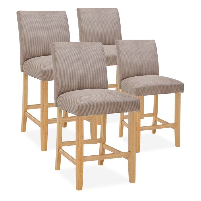 Lot de 4 chaises de bar en bois Rosie velours côtelé Taupe - H65cm Lot de 4 chaises de bar en bois Rosie velours côtelé Taupe - H65cm