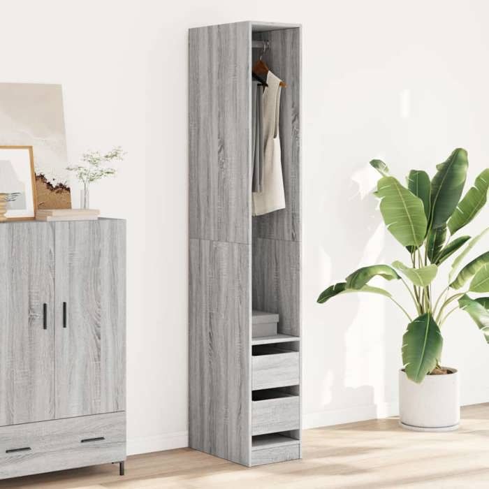 Gris Garde-robe JILLS Armoire penderie Pour chambre sonoma gris 30x50x200 cm bois dingénierie LV1409