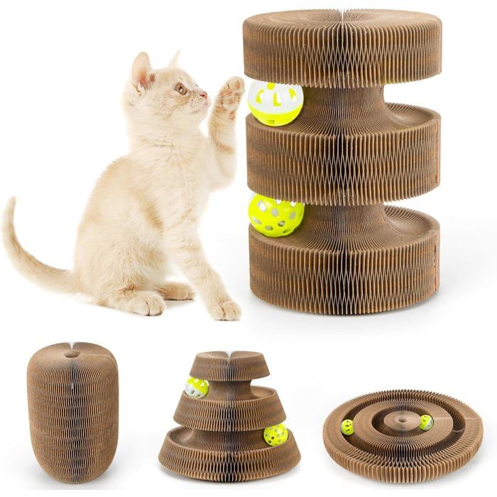 Meilleurs prix pour Griffoir chat carton multi-formes pliant avec cloche dérouvable tous âges