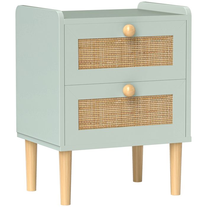 Table de chevet - HOMCOM - 2 tiroirs - design bohème en résine tressée - 398 x 30 x 525 cm - vert olive