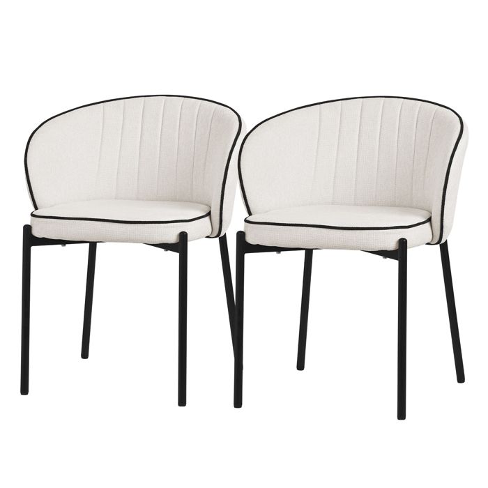 Set de 2 Chaises de salle à manger ML-Design beige en tissu et corps en métal dossier confortable Set de 2 Chaises de salle à manger ML-Design beige en tissu et corps en métal dossier confortable