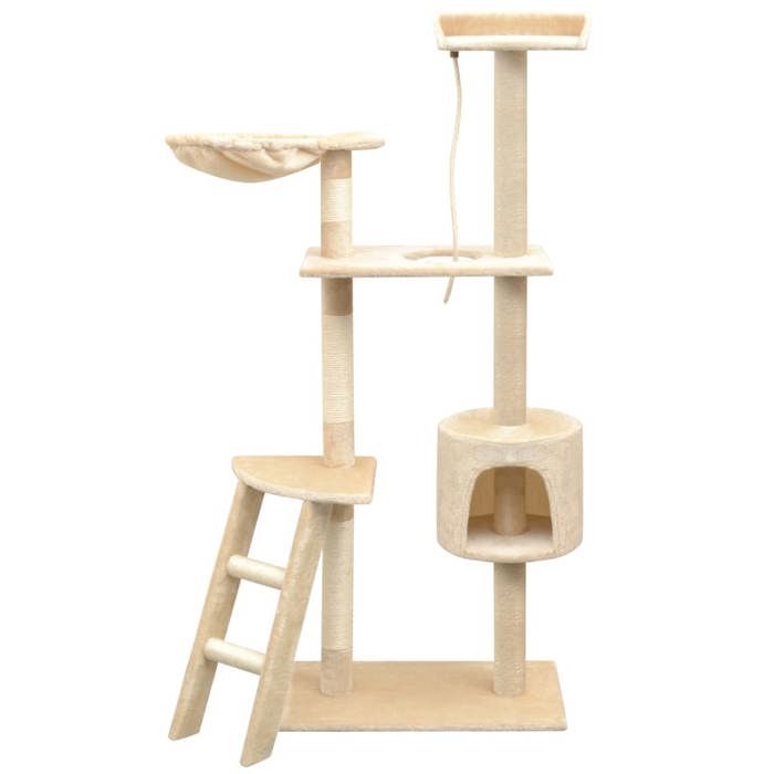 Arbre à chat - vidaXL - 150 cm - Beige - Griffoirs en sisal - Peluche douce - 97x40 cm - Maison 30x25 cm - Hamac 30 cm