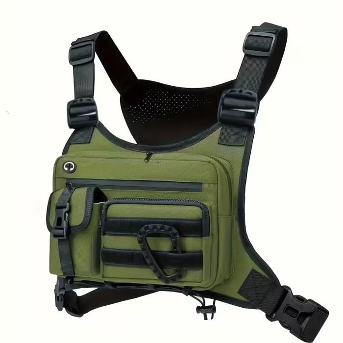 Sac de poitrine pour hommessac de poitrine réglable imperméable en tissu Oxfordgilet coursegilet utilitaire sports plein Vert