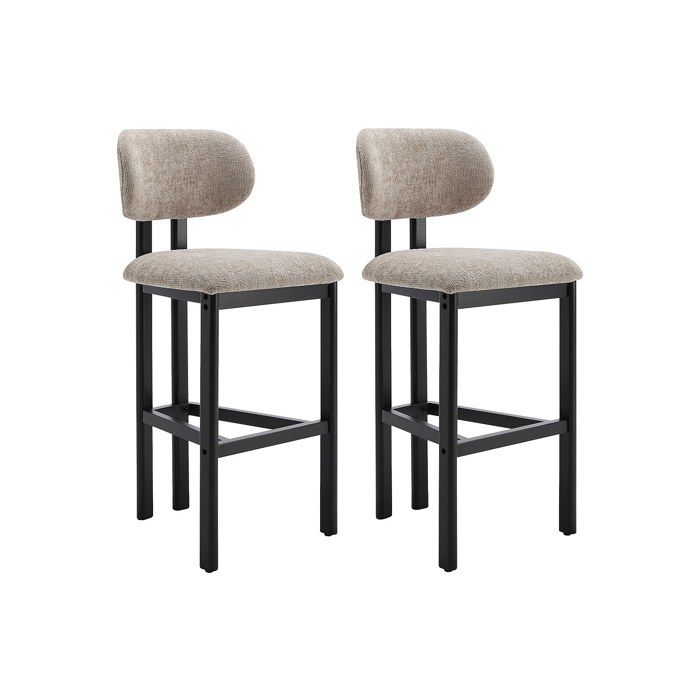 Lot de 2 tabourets de bar en tissu texturé et bois dhévéa noir - Taupe - YELAZ Lot de 2 tabourets de bar en tissu texturé et bois dhévéa noir - Taupe - YELAZ
