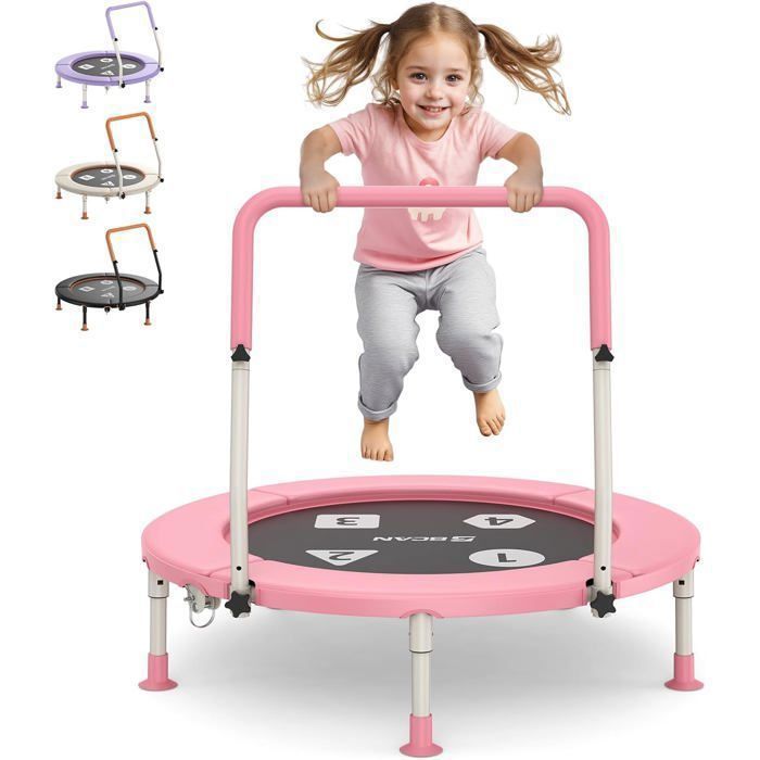 Trampoline de Fitness Mini Rebounder BCAN 91 cm avec Barre Coussinets de Sécurité & Pieds Pliables rose