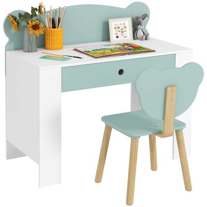 Ensemble bureau et chaise pour enfant - AIYAPLAY - 3 à 8 ans - tiroir et large plateau - MDF - 80 x 41 x 745 cm - vert