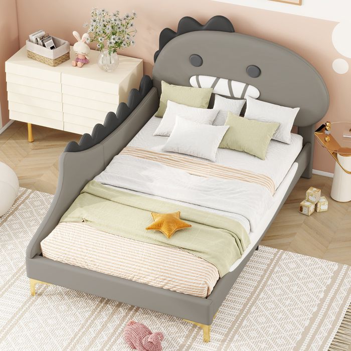 Lit enfant 90 x 200 cm forme dinosaure en carton animé gris FloraGrace