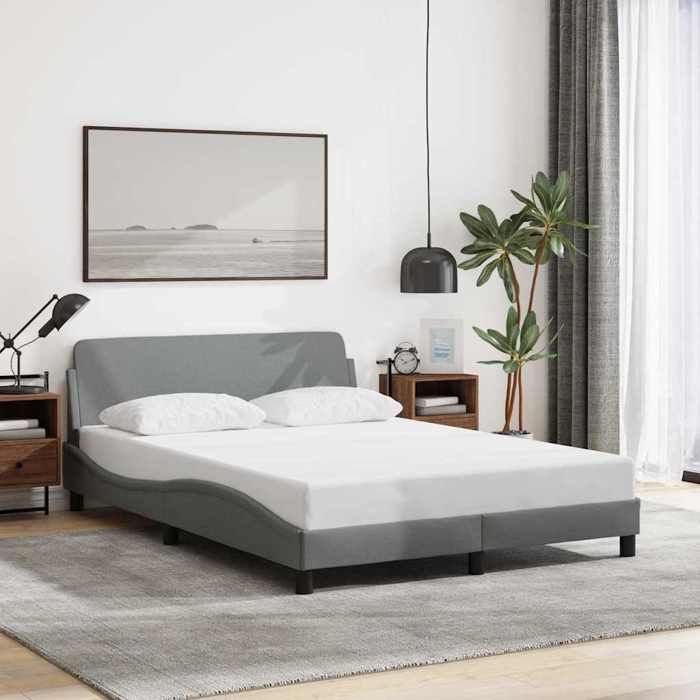 Meuble de Couchage - ZENCORE - Cadre de lit Dover Moderne - Sommiers à lattes 2 PERSONNES - gris clair 140x190 cm tissu 712795