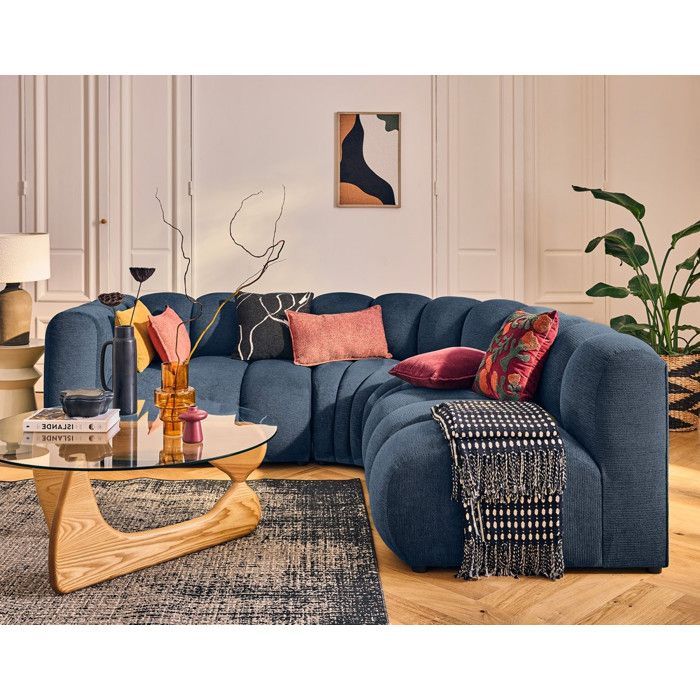 Debbie - canapé modulable dangle droit 4 places avec accoudoir en tissu texturé - Bleu Debbie - canapé modulable dangle droit 4 places avec accoudoir en tissu texturé - Bleu