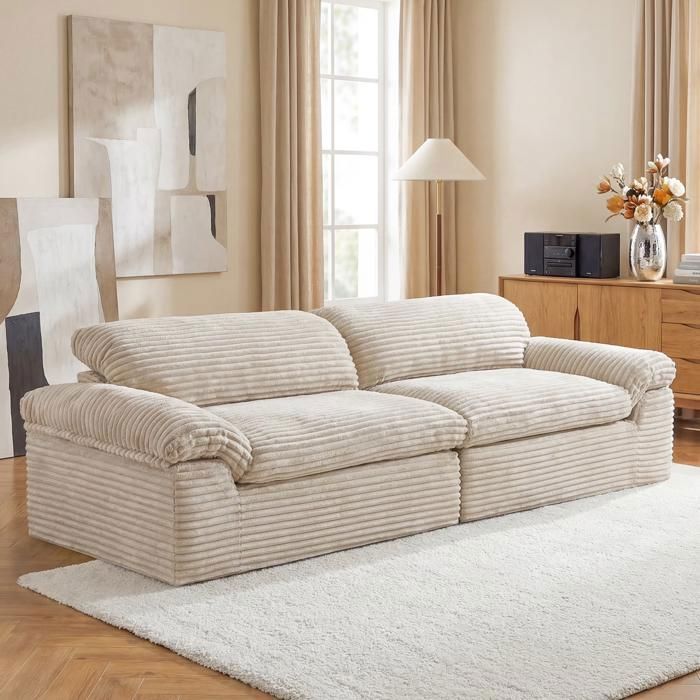 DRIPEX Canapé modulable 2/3 places en velours côtelé douxassise profondesans structureaucun montage requis260*103*80cmBeige