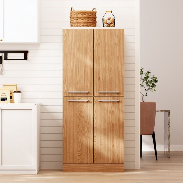 Buffet de Cuisine à Double Porte -Meuble Colonne Cuisine- Multi-Étagères réglables- Garde Manger avec Kit Anti-basculement-Naturel