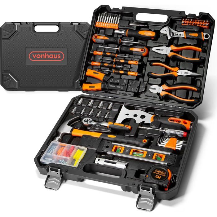Coffret à outils - LEVYS - 120 pièces - Lampe de poche LED - Clés hexagonales - Ruban à mesurer 3 m