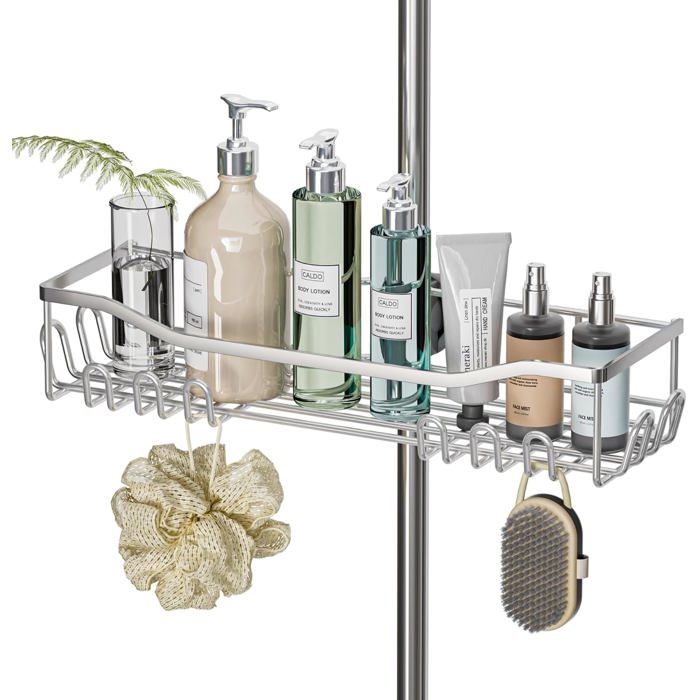 Étagère Douche Inox Sans Perçage Grande Capacité Barre 18-25mm Argentée Shampooing/Gels .