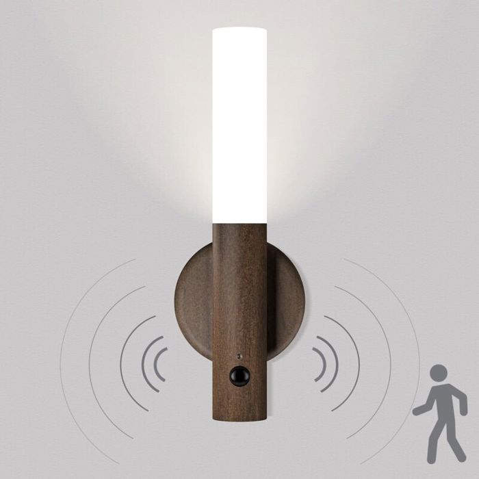 Veilleuse murale sans fil - Unbrand - Lot de 2 veilleuses - Détecteur de mouvement - Rechargeable USB - Bois foncé