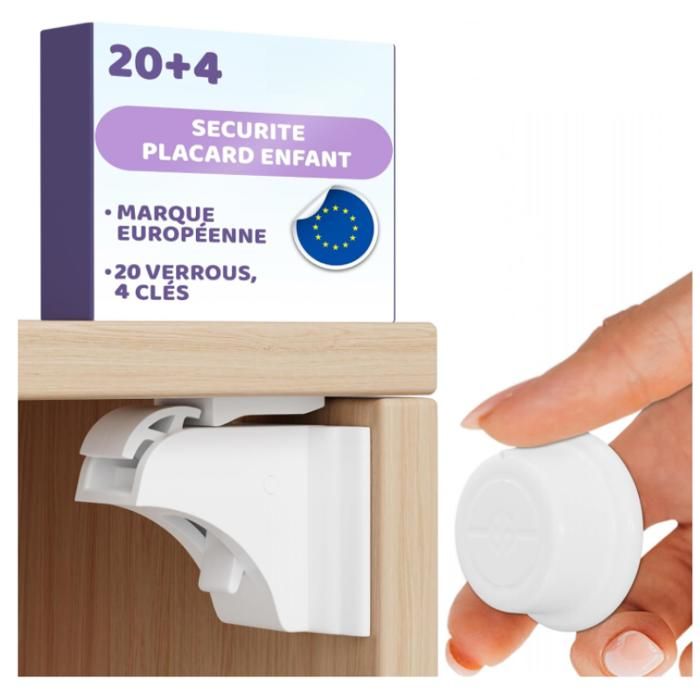 Serrure Magnétique Invisible pour Sécurité Enfant – 20 Verrous 4 Clés – Blocage Sans Perçage – Protection pour Placards Portes