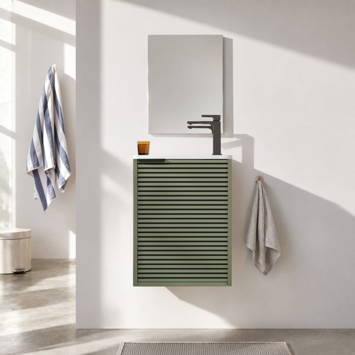 Ensemble Meuble Lave Mains Cranté Vert et Noir 40x50x22 cm - Vasque et Miroir - MALO