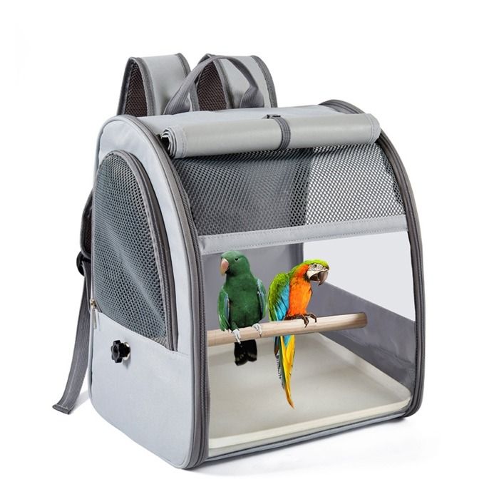 INF Sac à dos transport pour oiseaux grande capacité respirant - Polyester gris bretelles doubles ventilé pour perroquets et pigeo
