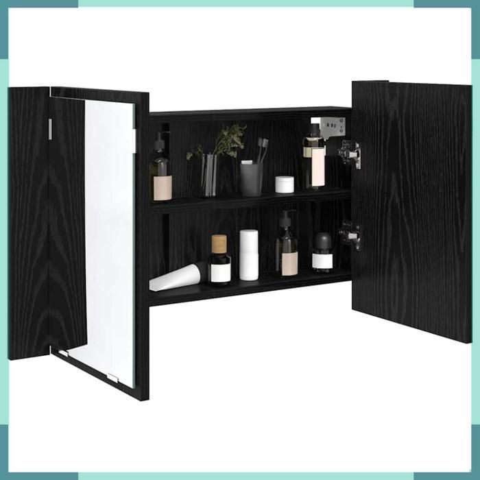 Armoire miroir de salle de bain - 886228 - Chêne noir - 80 x 12 x 45 cm - Éclairage LED multicolore USB