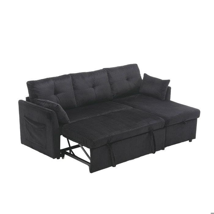 Canapé dangle modulable convertible 3 places avec rangement intégré lit escamotable réversible tissu côtelé noir JOINERY