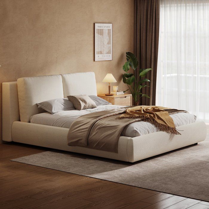 Lit double rembourré 180x200 cm avec soutien lombaire ergonomique tête inclinée pour détente du cou sans matelas